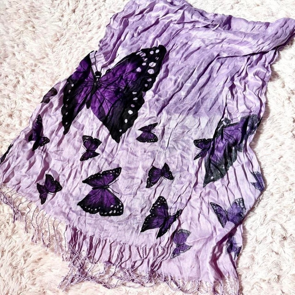 Y2K Butterfly Flowy Fairy Fringe Scarf